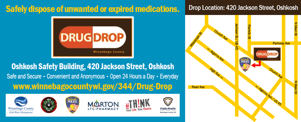 Winnebago County Drug Drop banner with map